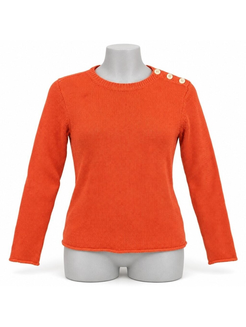 Lauren Ralph Lauren Orange Knit Crew Neck Sweater w/ Shoulder Buttons M -